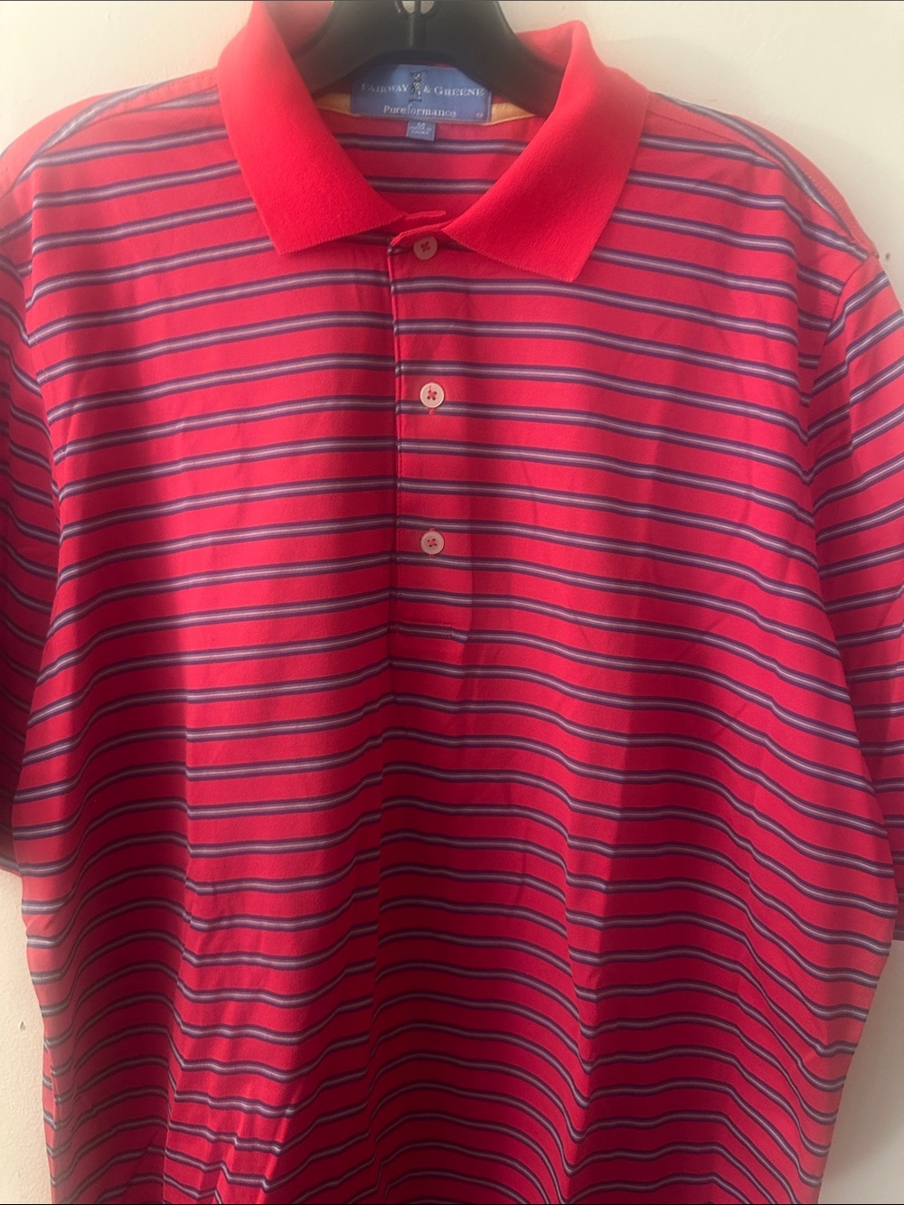 Fairway & Greene Red Polo with Navy and White Stripes